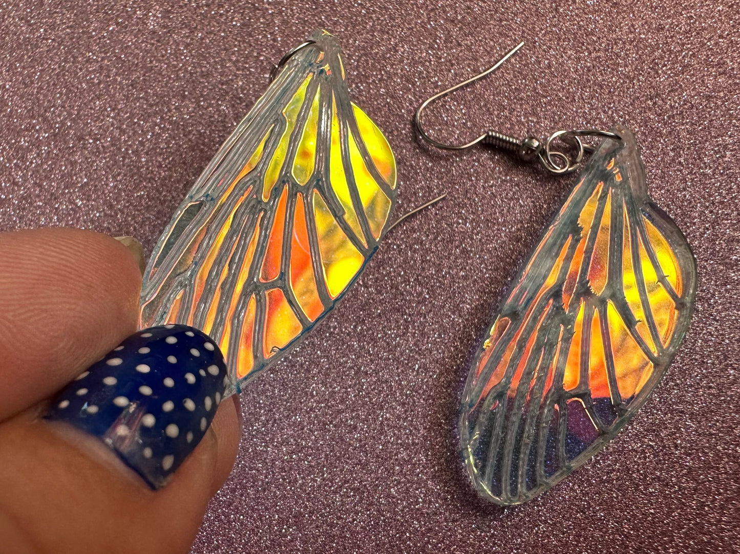 Iridescent Wing Earrings: Laser Cut Acrylic Wings, Summer, Butterfly, Bee, Fly, Insects, Bugs, Best Gifts for Her/Him/Them