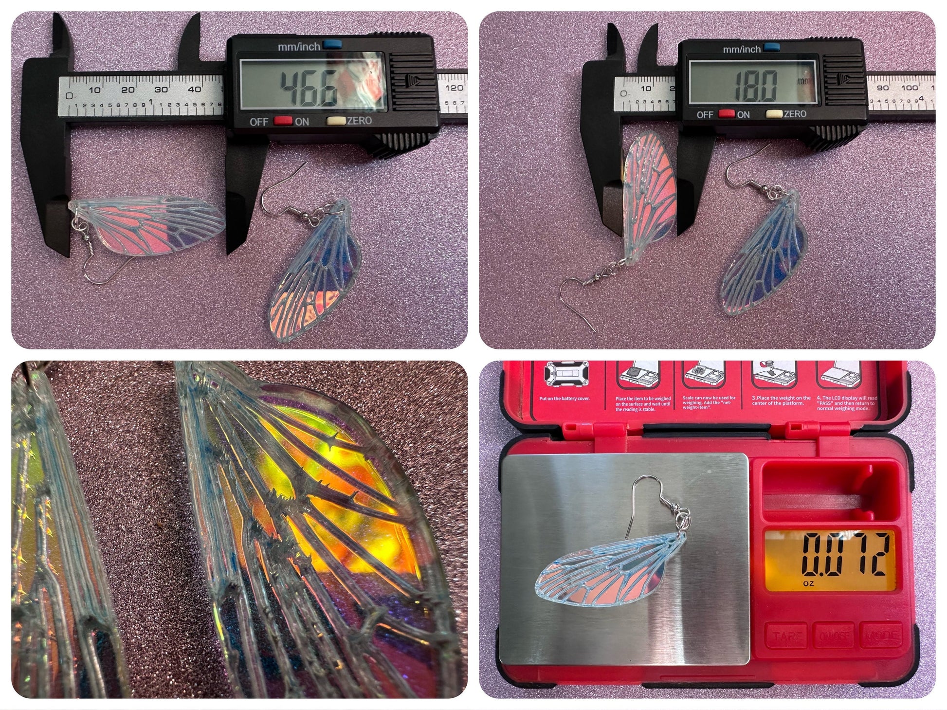 Iridescent Wing Earrings: Laser Cut Acrylic Wings, Summer, Butterfly, Bee, Fly, Insects, Bugs, Best Gifts for Her/Him/Them