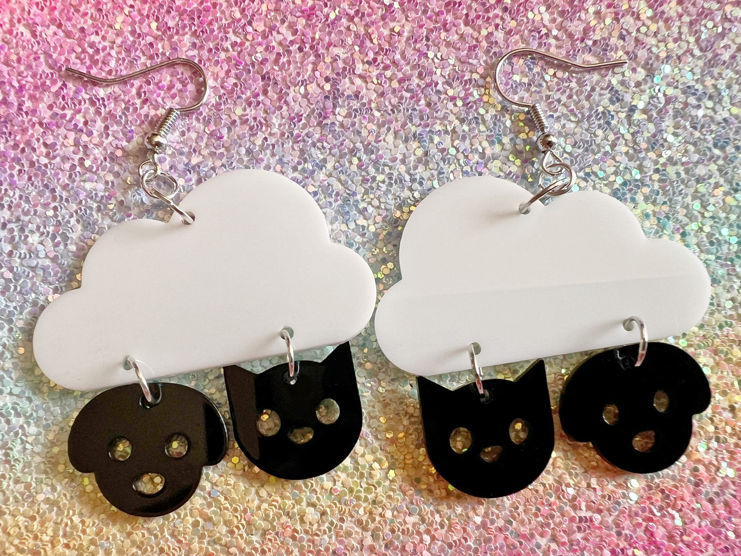 It's Raining Cats and Dogs Earrings: Laser Cut Acrylic Earrings, Raining, Rain, Best Gifts for Her/Him/Them