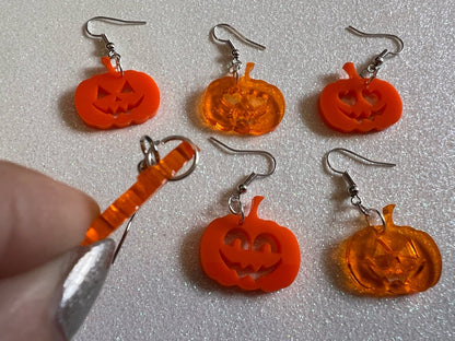 Jack-O-Lantern Halloween Earrings: Laser Cut Acrylic Pumpkins, Scary, Spooky, Horror, Best Gifts for Her/Him/Them