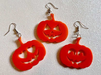 Jack-O-Lantern Halloween Earrings: Laser Cut Acrylic Pumpkins, Scary, Spooky, Horror, Gifts for Her/Him/Them