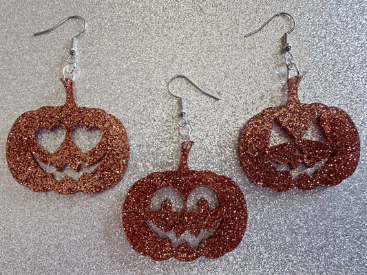 Jack-O-Lantern Halloween Earrings: Laser Cut Acrylic Pumpkins, Scary, Spooky, Horror, Gifts for Her/Him/Them