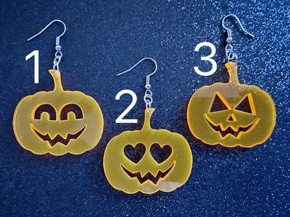 Jack-O-Lantern Halloween Earrings: Laser Cut Acrylic Pumpkins, Scary, Spooky, Horror, Gifts for Her/Him/Them