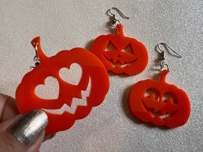 Jack-O-Lantern Halloween Earrings: Laser Cut Acrylic Pumpkins, Scary, Spooky, Horror, Gifts for Her/Him/Them