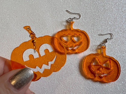 Jack-O-Lantern Halloween Earrings: Laser Cut Acrylic Pumpkins, Scary, Spooky, Horror, Gifts for Her/Him/Them