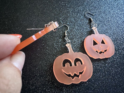 Jack-O-Lantern Halloween Earrings: Laser Cut Acrylic Pumpkins, Scary, Spooky, Horror, Gifts for Her/Him/Them