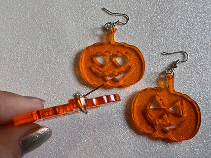 Jack-O-Lantern Halloween Earrings: Laser Cut Acrylic Pumpkins, Scary, Spooky, Horror, Gifts for Her/Him/Them