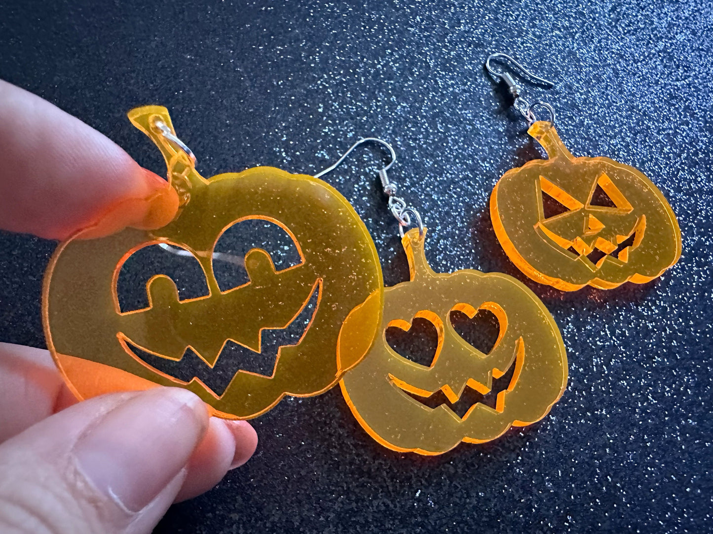 Jack-O-Lantern Halloween Earrings: Laser Cut Acrylic Pumpkins, Scary, Spooky, Horror, Gifts for Her/Him/Them