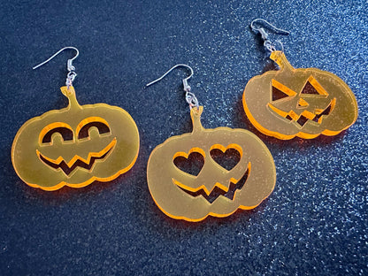 Jack-O-Lantern Halloween Earrings: Laser Cut Acrylic Pumpkins, Scary, Spooky, Horror, Gifts for Her/Him/Them
