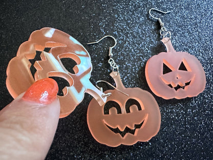 Jack-O-Lantern Halloween Earrings: Laser Cut Acrylic Pumpkins, Scary, Spooky, Horror, Gifts for Her/Him/Them