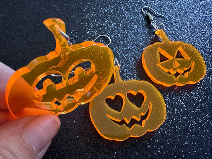 Jack-O-Lantern Halloween Earrings: Laser Cut Acrylic Pumpkins, Scary, Spooky, Horror, Gifts for Her/Him/Them