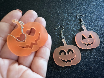 Jack-O-Lantern Halloween Earrings: Laser Cut Acrylic Pumpkins, Scary, Spooky, Horror, Gifts for Her/Him/Them