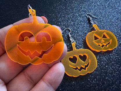 Jack-O-Lantern Halloween Earrings: Laser Cut Acrylic Pumpkins, Scary, Spooky, Horror, Gifts for Her/Him/Them