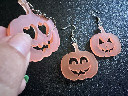 Jack-O-Lantern Halloween Earrings: Laser Cut Acrylic Pumpkins, Scary, Spooky, Horror, Gifts for Her/Him/Them