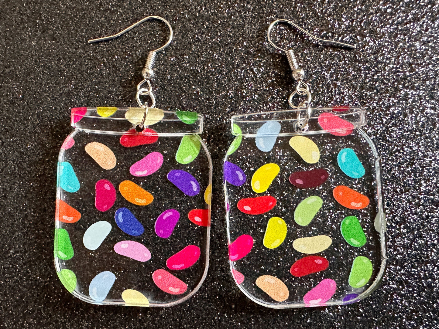 Jelly Bean Earrings: Laser Cut Acrylic Jelly Beans in Jars, Candy, Sweet, Dessert, Novelty Earrings, Rainbow, Best Gifts for Her/Him/Them