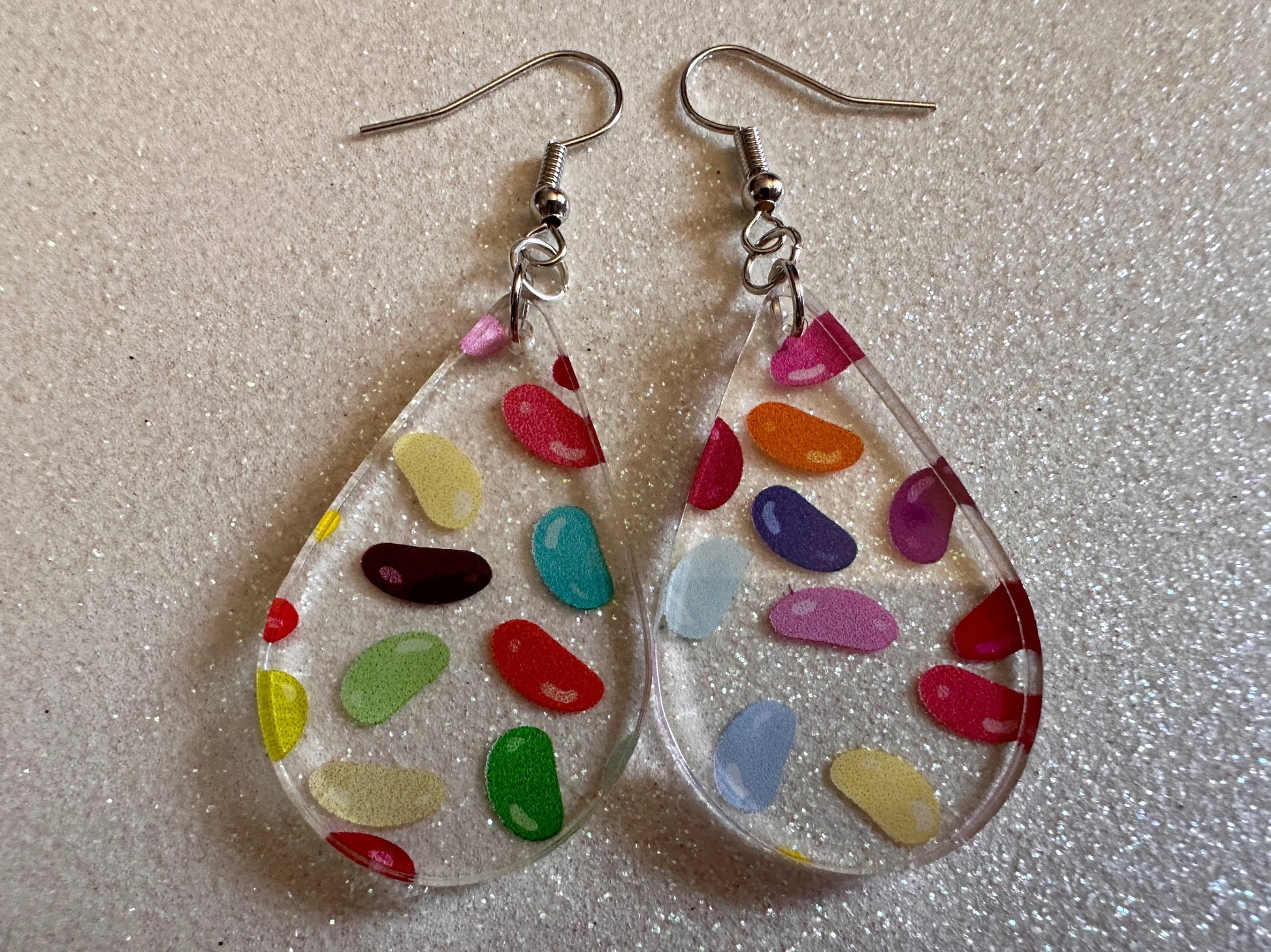 Jelly Bean Earrings: Laser Cut Acrylic Jelly Beans in Jars, Candy, Sweet, Dessert, Novelty Earrings, Rainbow, Best Gifts for Her/Him/Them