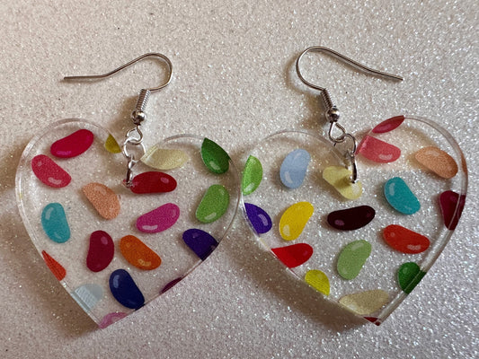 Jelly Bean Earrings: Laser Cut Acrylic Jelly Beans in Jars, Candy, Sweet, Dessert, Novelty Earrings, Rainbow, Best Gifts for Her/Him/Them
