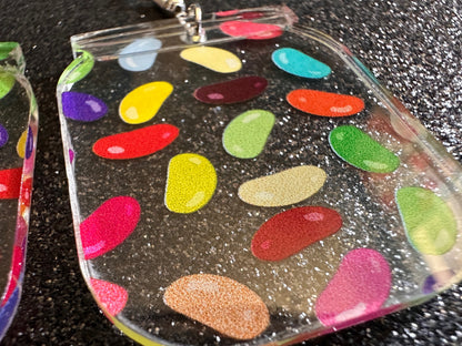 Jelly Bean Earrings: Laser Cut Acrylic Jelly Beans in Jars, Candy, Sweet, Dessert, Novelty Earrings, Rainbow, Best Gifts for Her/Him/Them