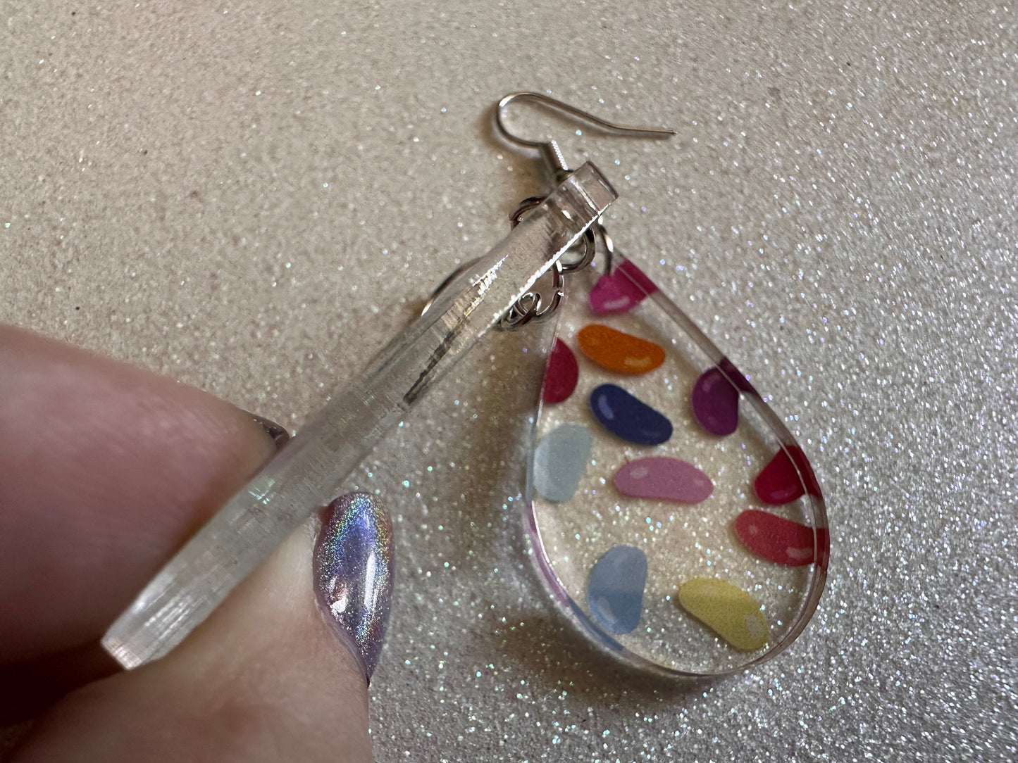 Jelly Bean Earrings: Laser Cut Acrylic Jelly Beans in Jars, Candy, Sweet, Dessert, Novelty Earrings, Rainbow, Best Gifts for Her/Him/Them