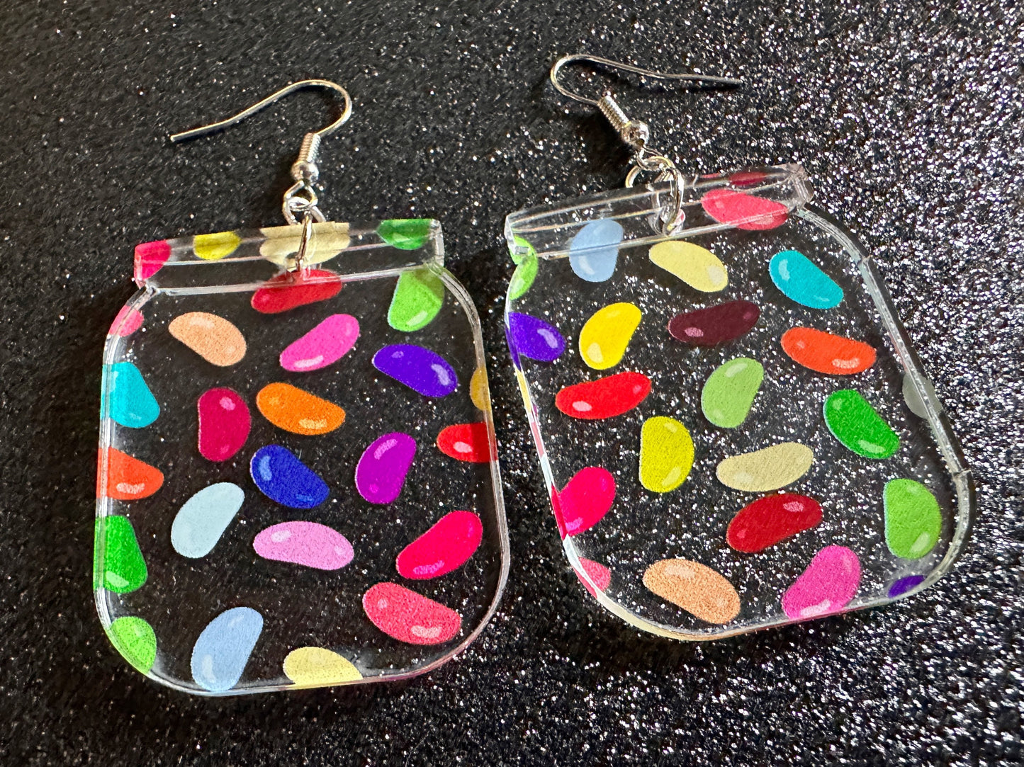Jelly Bean Earrings: Laser Cut Acrylic Jelly Beans in Jars, Candy, Sweet, Dessert, Novelty Earrings, Rainbow, Best Gifts for Her/Him/Them
