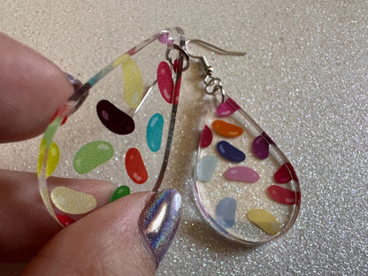 Jelly Bean Earrings: Laser Cut Acrylic Jelly Beans in Jars, Candy, Sweet, Dessert, Novelty Earrings, Rainbow, Best Gifts for Her/Him/Them