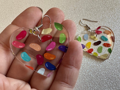 Jelly Bean Earrings: Laser Cut Acrylic Jelly Beans in Jars, Candy, Sweet, Dessert, Novelty Earrings, Rainbow, Best Gifts for Her/Him/Them