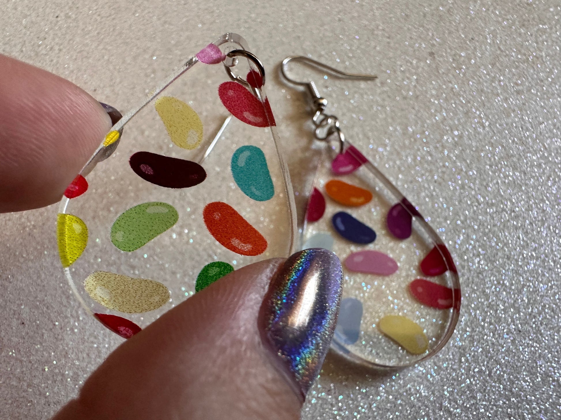 Jelly Bean Earrings: Laser Cut Acrylic Jelly Beans in Jars, Candy, Sweet, Dessert, Novelty Earrings, Rainbow, Best Gifts for Her/Him/Them