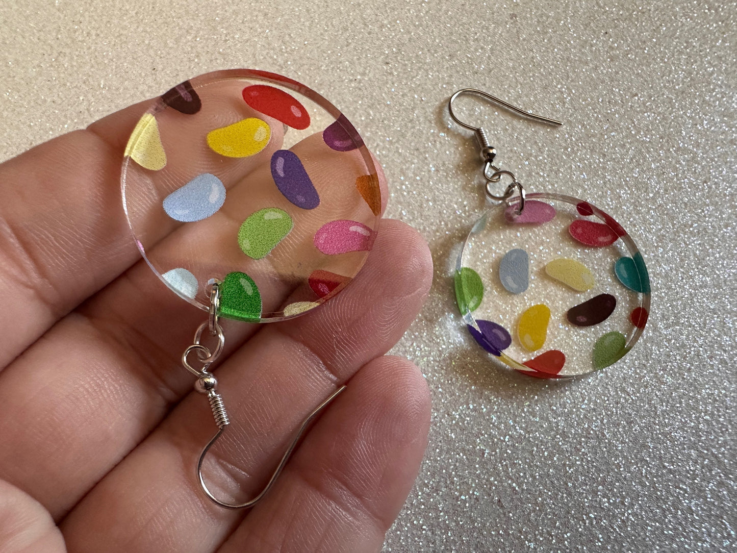 Jelly Bean Earrings: Laser Cut Acrylic Jelly Beans in Jars, Candy, Sweet, Dessert, Novelty Earrings, Rainbow, Best Gifts for Her/Him/Them