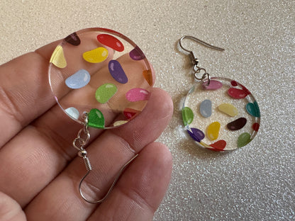 Jelly Bean Earrings: Laser Cut Acrylic Jelly Beans in Jars, Candy, Sweet, Dessert, Novelty Earrings, Rainbow, Best Gifts for Her/Him/Them