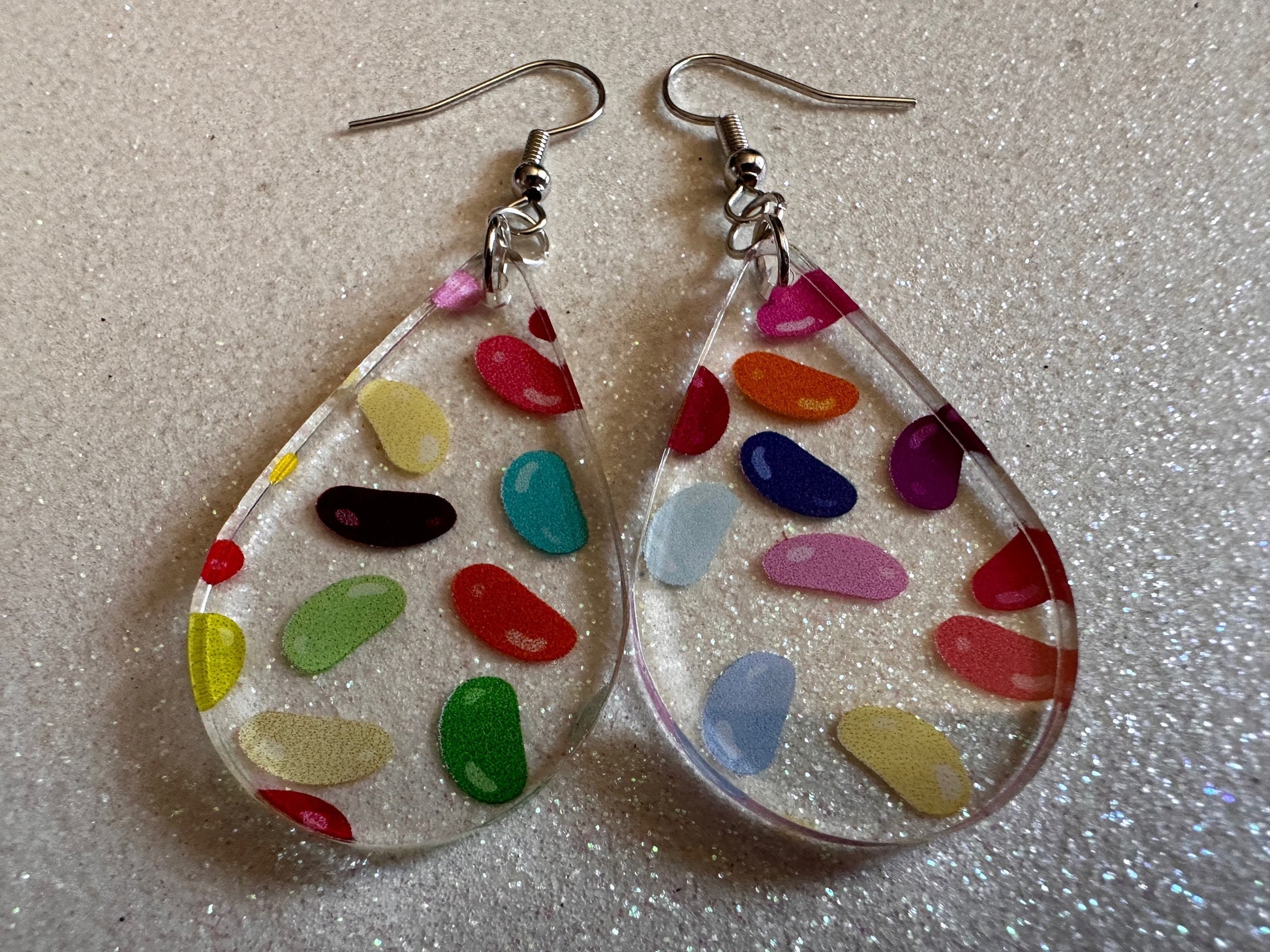 Jelly Bean Earrings: Laser Cut Acrylic Jelly Beans in Jars, Candy, Sweet, Dessert, Novelty Earrings, Rainbow, Best Gifts for Her/Him/Them