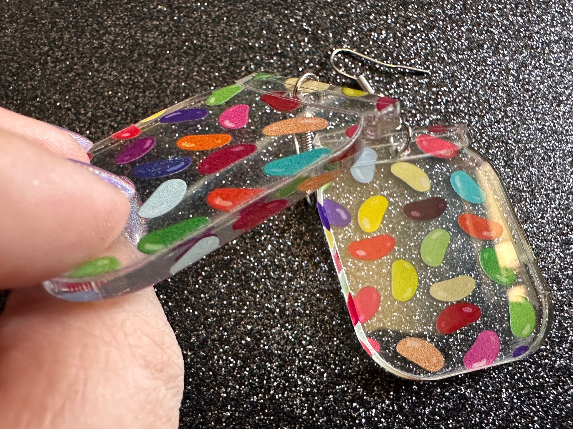Jelly Bean Earrings: Laser Cut Acrylic Jelly Beans in Jars, Candy, Sweet, Dessert, Novelty Earrings, Rainbow, Best Gifts for Her/Him/Them