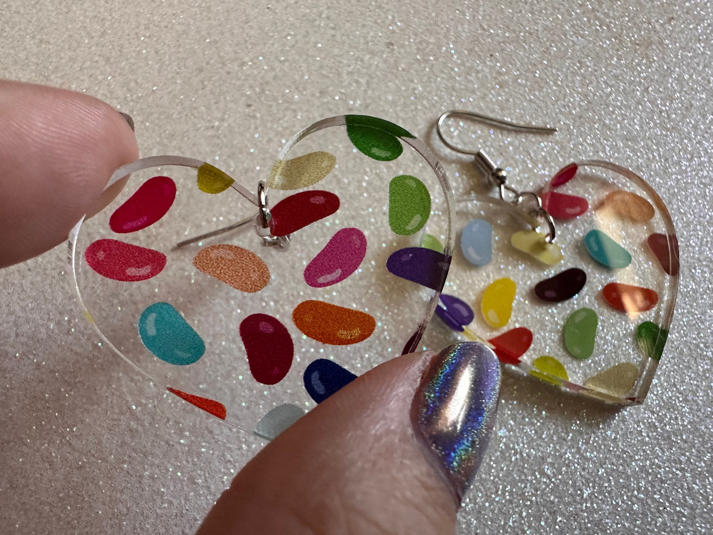 Jelly Bean Earrings: Laser Cut Acrylic Jelly Beans in Jars, Candy, Sweet, Dessert, Novelty Earrings, Rainbow, Best Gifts for Her/Him/Them