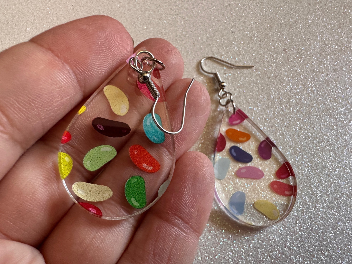 Jelly Bean Earrings: Laser Cut Acrylic Jelly Beans in Jars, Candy, Sweet, Dessert, Novelty Earrings, Rainbow, Best Gifts for Her/Him/Them