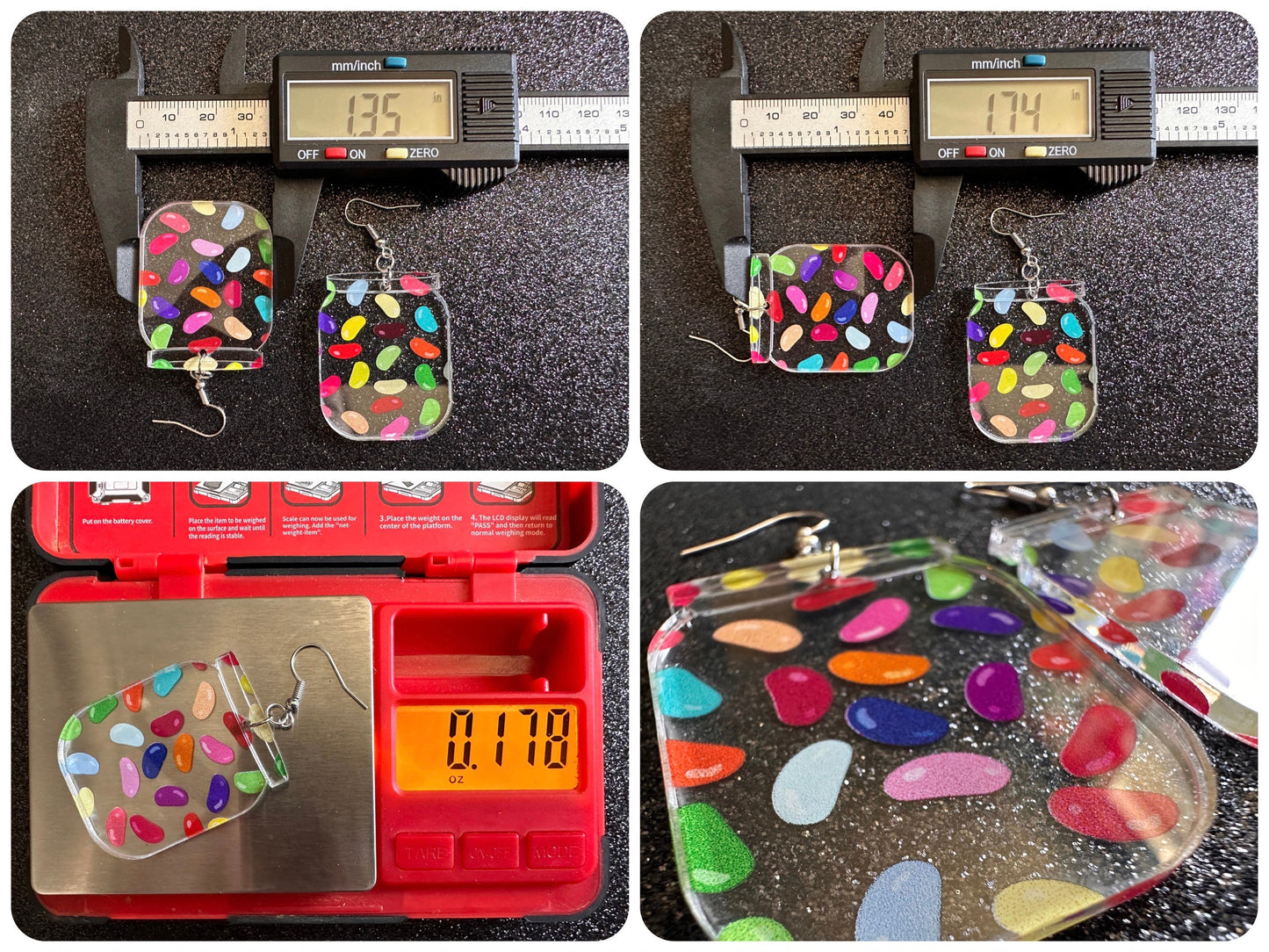 Jelly Bean Earrings: Laser Cut Acrylic Jelly Beans in Jars, Candy, Sweet, Dessert, Novelty Earrings, Rainbow, Best Gifts for Her/Him/Them
