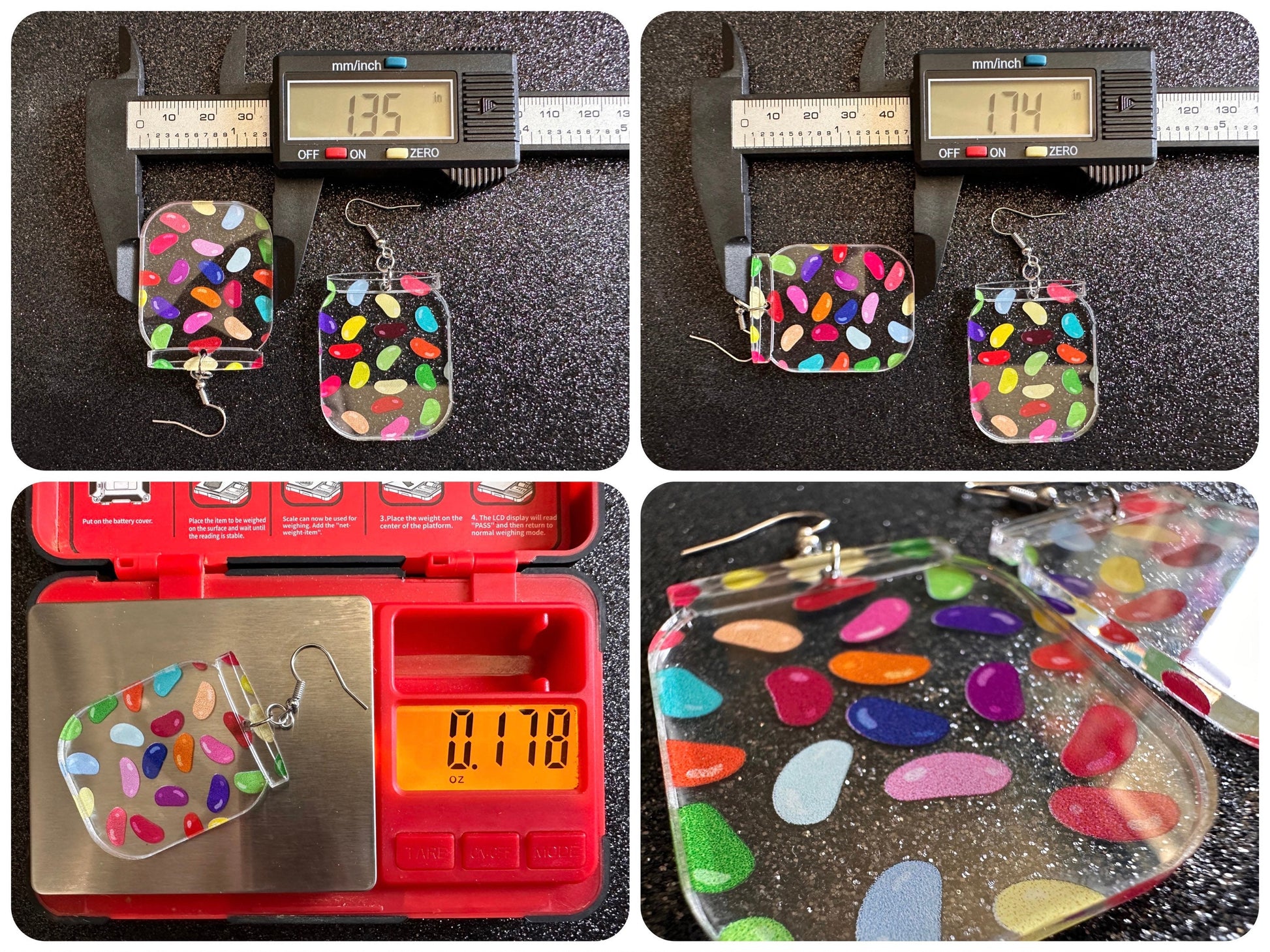 Jelly Bean Earrings: Laser Cut Acrylic Jelly Beans in Jars, Candy, Sweet, Dessert, Novelty Earrings, Rainbow, Best Gifts for Her/Him/Them