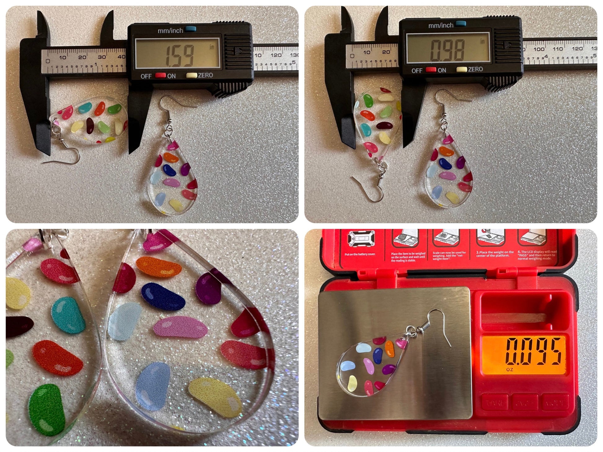 Jelly Bean Earrings: Laser Cut Acrylic Jelly Beans in Jars, Candy, Sweet, Dessert, Novelty Earrings, Rainbow, Best Gifts for Her/Him/Them