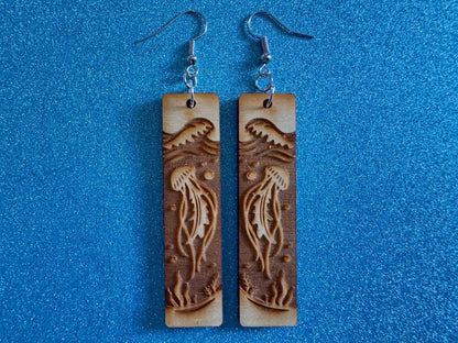 Jellyfish Earrings: Laser Cut Wood Sea Creature, Waves, Ocean, Seaweed, Diving, Tropical Dive, Hawaii, Aquatic, Best Gifts for Her/Him/Them