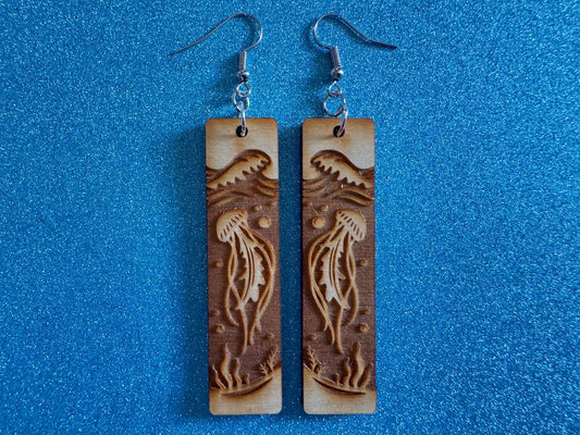 Jellyfish Earrings: Laser Cut Wood Sea Creature, Waves, Ocean, Seaweed, Diving, Tropical Dive, Hawaii, Aquatic, Best Gifts for Her/Him/Them