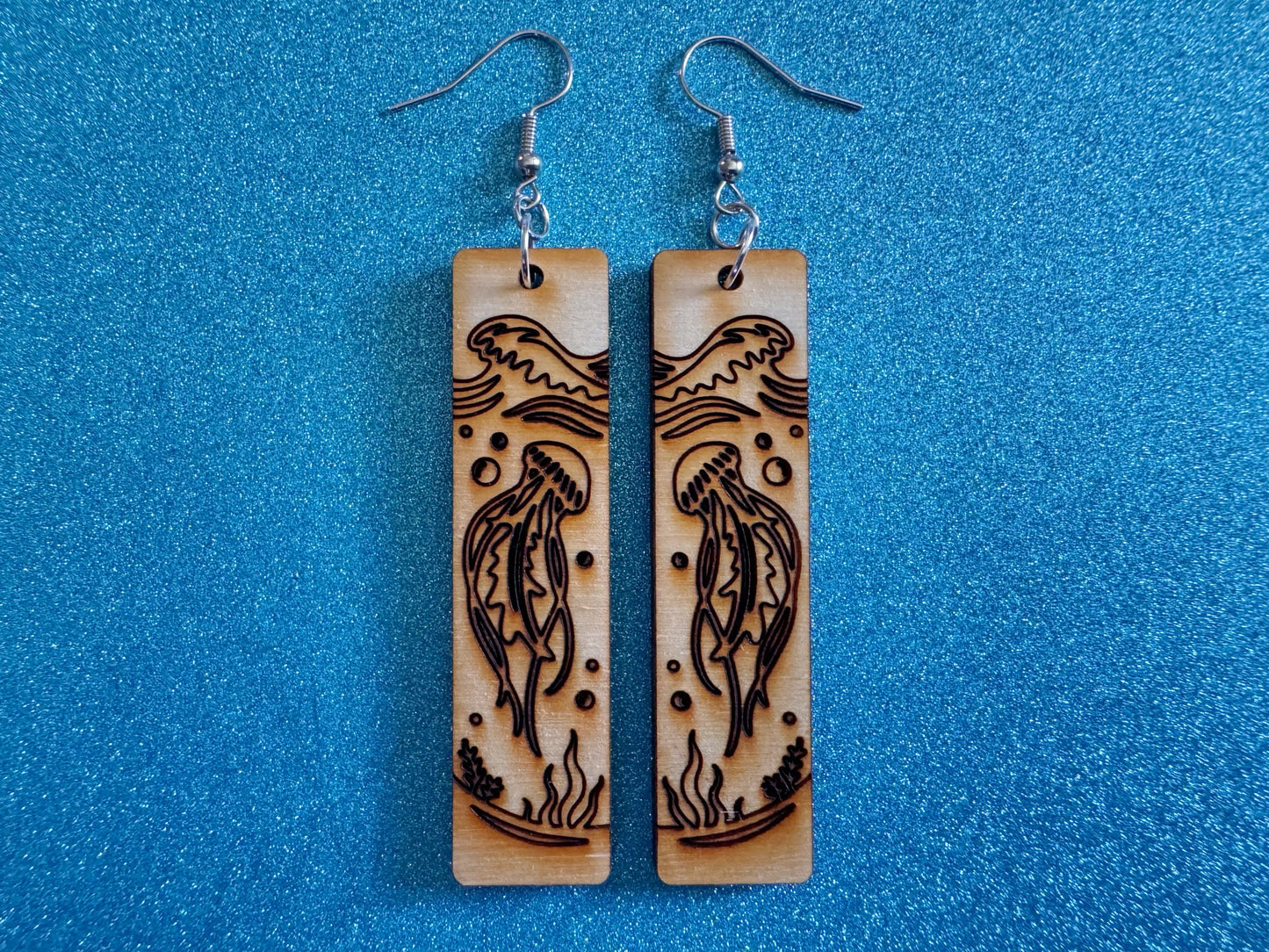 Jellyfish Earrings: Laser Cut Wood Sea Creature, Waves, Ocean, Seaweed, Diving, Tropical Dive, Hawaii, Aquatic, Best Gifts for Her/Him/Them