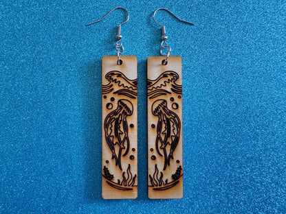 Jellyfish Earrings: Laser Cut Wood Sea Creature, Waves, Ocean, Seaweed, Diving, Tropical Dive, Hawaii, Aquatic, Best Gifts for Her/Him/Them
