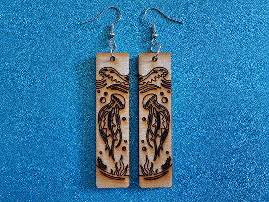 Jellyfish Earrings: Laser Cut Wood Sea Creature, Waves, Ocean, Seaweed, Diving, Tropical Dive, Hawaii, Aquatic, Best Gifts for Her/Him/Them