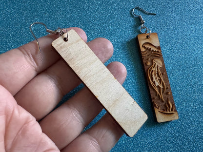 Jellyfish Earrings: Laser Cut Wood Sea Creature, Waves, Ocean, Seaweed, Diving, Tropical Dive, Hawaii, Aquatic, Best Gifts for Her/Him/Them