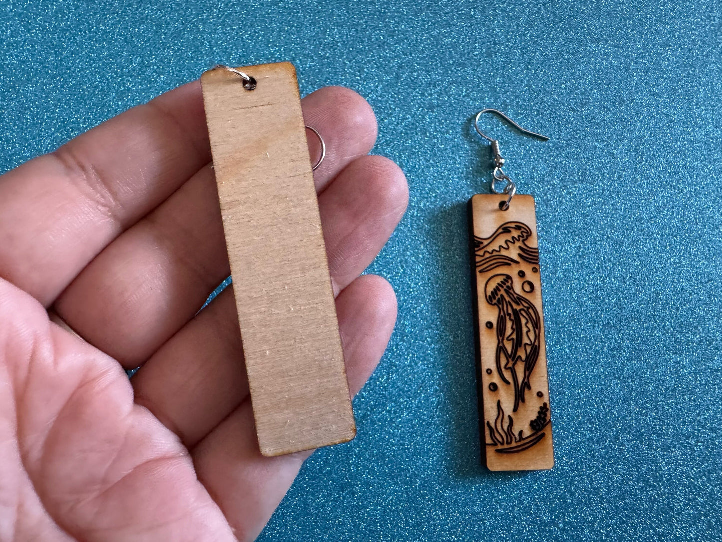 Jellyfish Earrings: Laser Cut Wood Sea Creature, Waves, Ocean, Seaweed, Diving, Tropical Dive, Hawaii, Aquatic, Best Gifts for Her/Him/Them