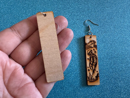 Jellyfish Earrings: Laser Cut Wood Sea Creature, Waves, Ocean, Seaweed, Diving, Tropical Dive, Hawaii, Aquatic, Best Gifts for Her/Him/Them