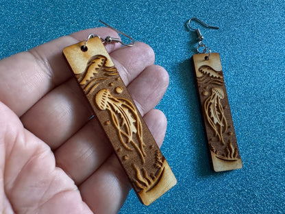 Jellyfish Earrings: Laser Cut Wood Sea Creature, Waves, Ocean, Seaweed, Diving, Tropical Dive, Hawaii, Aquatic, Best Gifts for Her/Him/Them