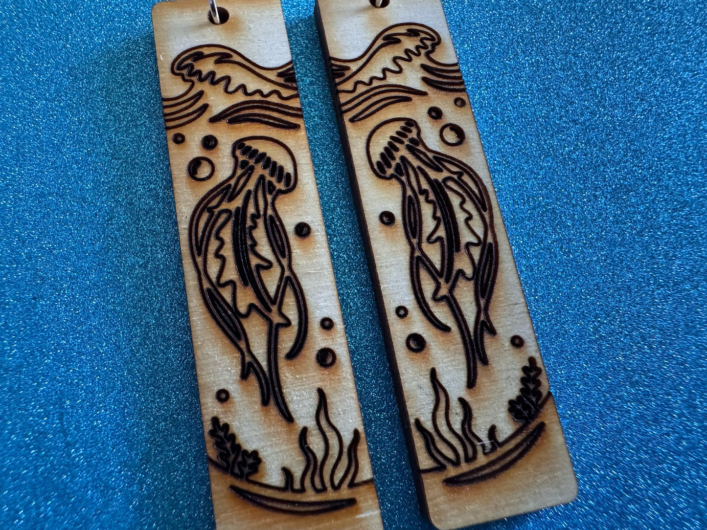Jellyfish Earrings: Laser Cut Wood Sea Creature, Waves, Ocean, Seaweed, Diving, Tropical Dive, Hawaii, Aquatic, Best Gifts for Her/Him/Them