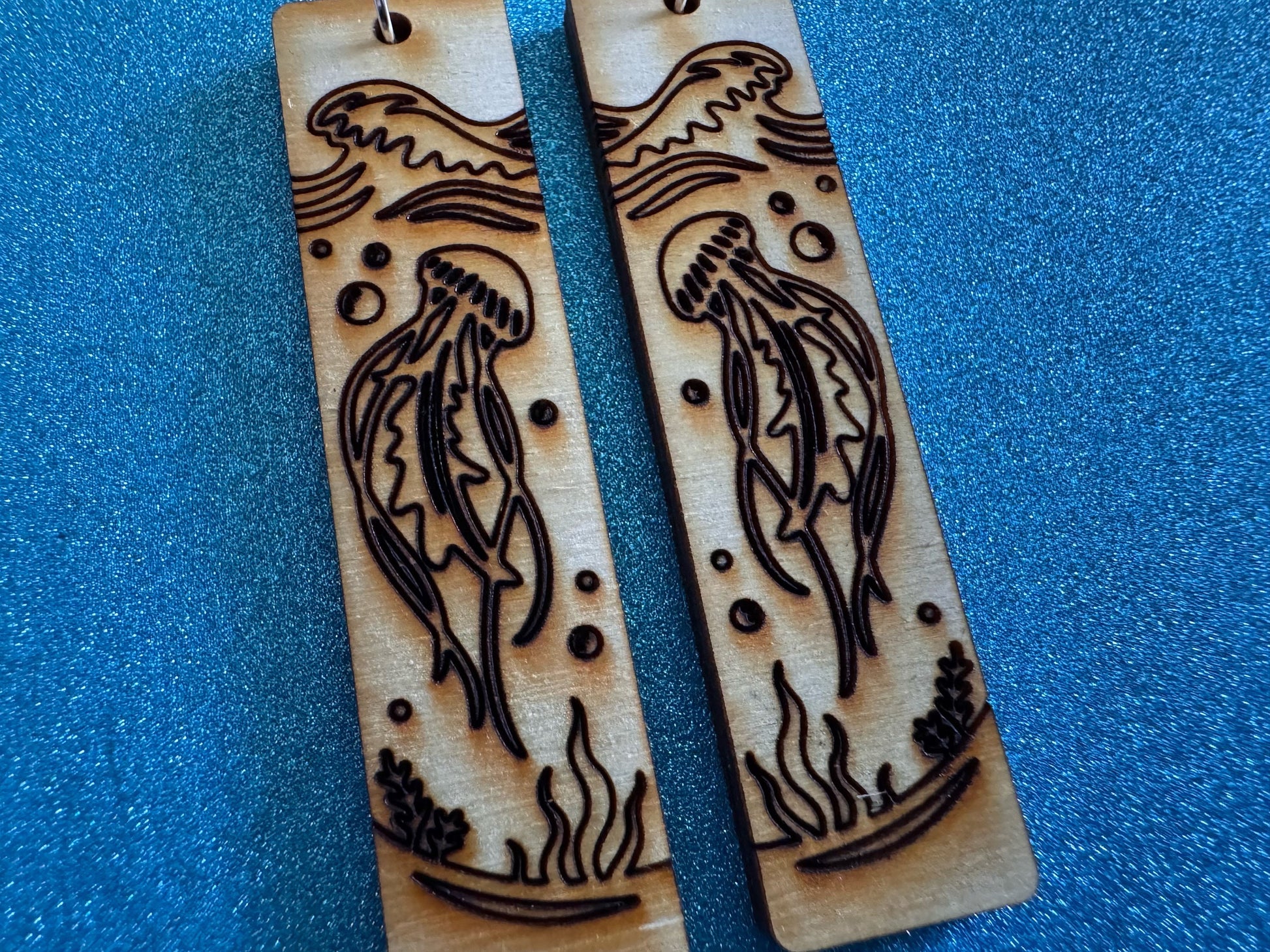 Jellyfish Earrings: Laser Cut Wood Sea Creature, Waves, Ocean, Seaweed, Diving, Tropical Dive, Hawaii, Aquatic, Best Gifts for Her/Him/Them