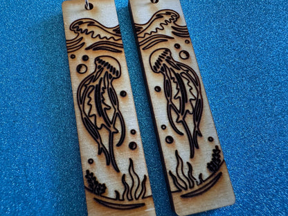 Jellyfish Earrings: Laser Cut Wood Sea Creature, Waves, Ocean, Seaweed, Diving, Tropical Dive, Hawaii, Aquatic, Best Gifts for Her/Him/Them