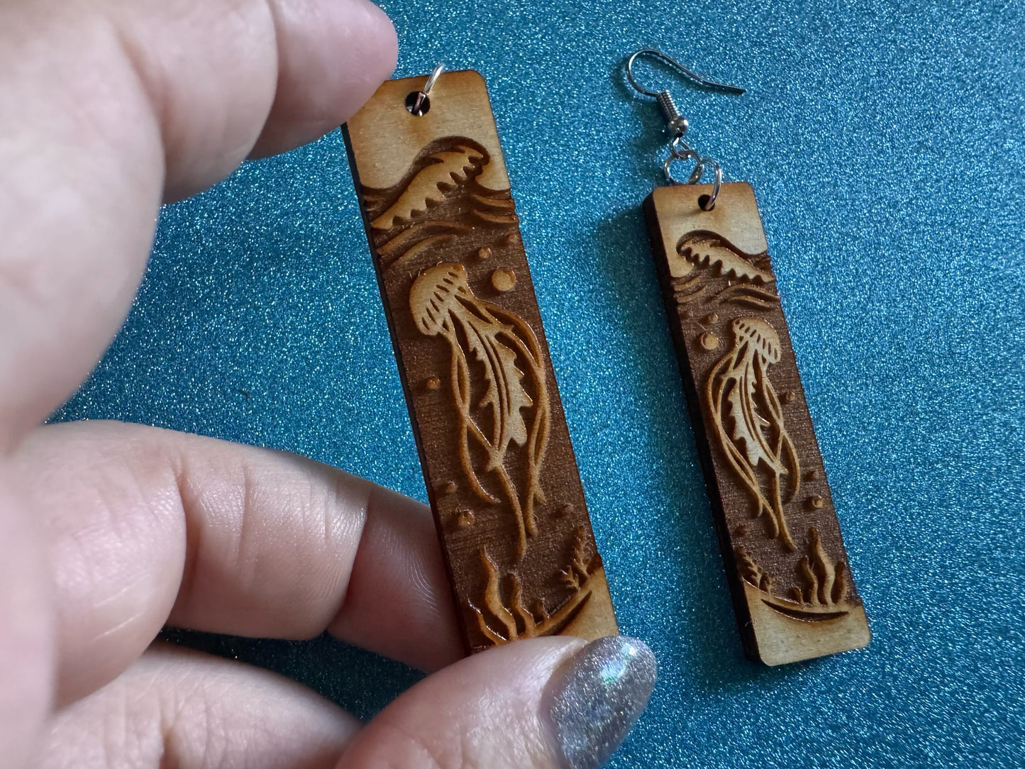 Jellyfish Earrings: Laser Cut Wood Sea Creature, Waves, Ocean, Seaweed, Diving, Tropical Dive, Hawaii, Aquatic, Best Gifts for Her/Him/Them
