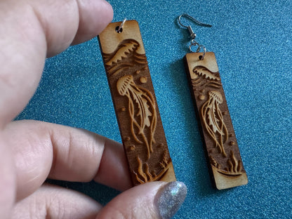 Jellyfish Earrings: Laser Cut Wood Sea Creature, Waves, Ocean, Seaweed, Diving, Tropical Dive, Hawaii, Aquatic, Best Gifts for Her/Him/Them